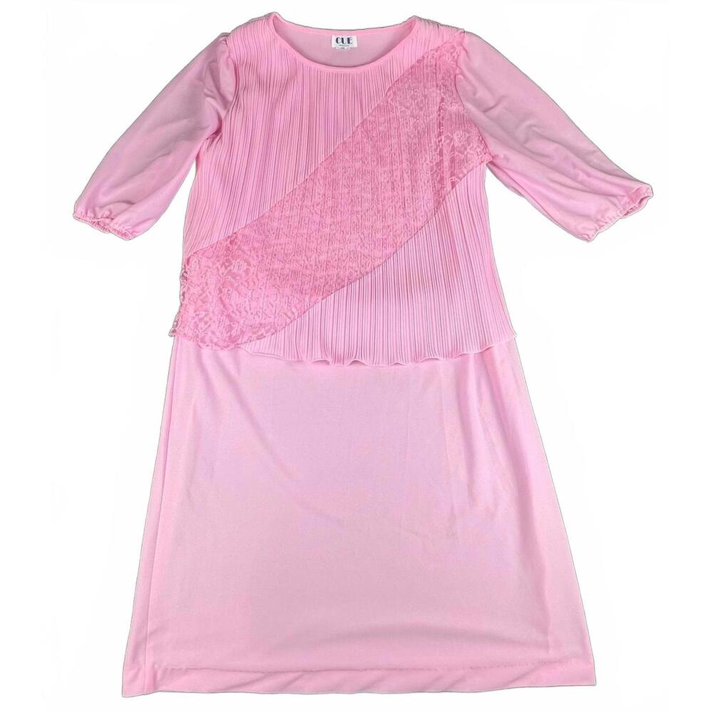 CUE Fashions Pink Layered Pleated Lace Dress β Vintage Elegance, Size 18W